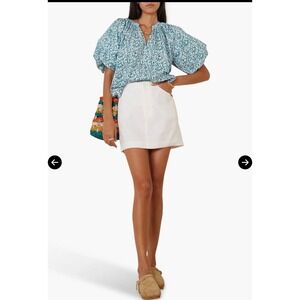 APIECE APART Floral Puff Sleeve V Neck Top XS Rosa Floral-Print‎ Blouse Blue